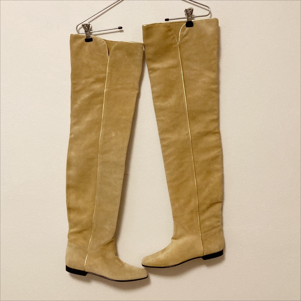 Yves Saint Laurent Designer Over the Knee Tan Suede Leather Boots 7